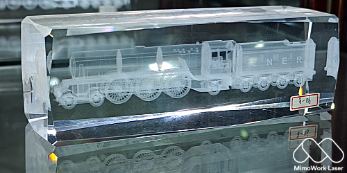 3D Glass Picture Cube with a Train Engraved Inside