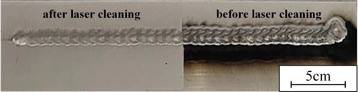 A side by side comparison of laser cleaning aluminum effects