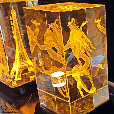 Glass Laser Engraving with Yellow Lighting