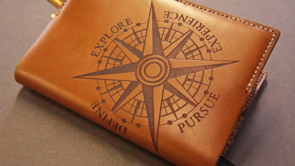 laser etching leather wallet